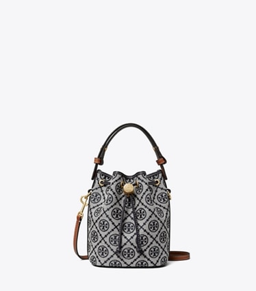 Tory Burch diseñador bolsos bandolera Minibolso bucket con monograma de T en Tory Navy frontal