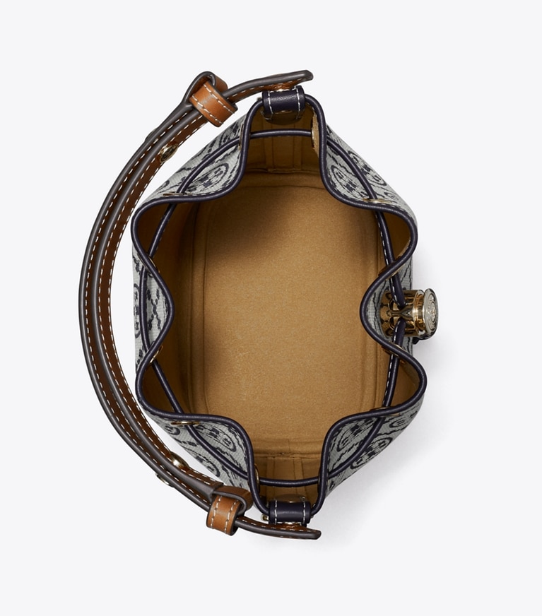 Tory Burch diseñador bolsos bandolera Minibolso bucket con monograma de T en Tory Navy desde arriba