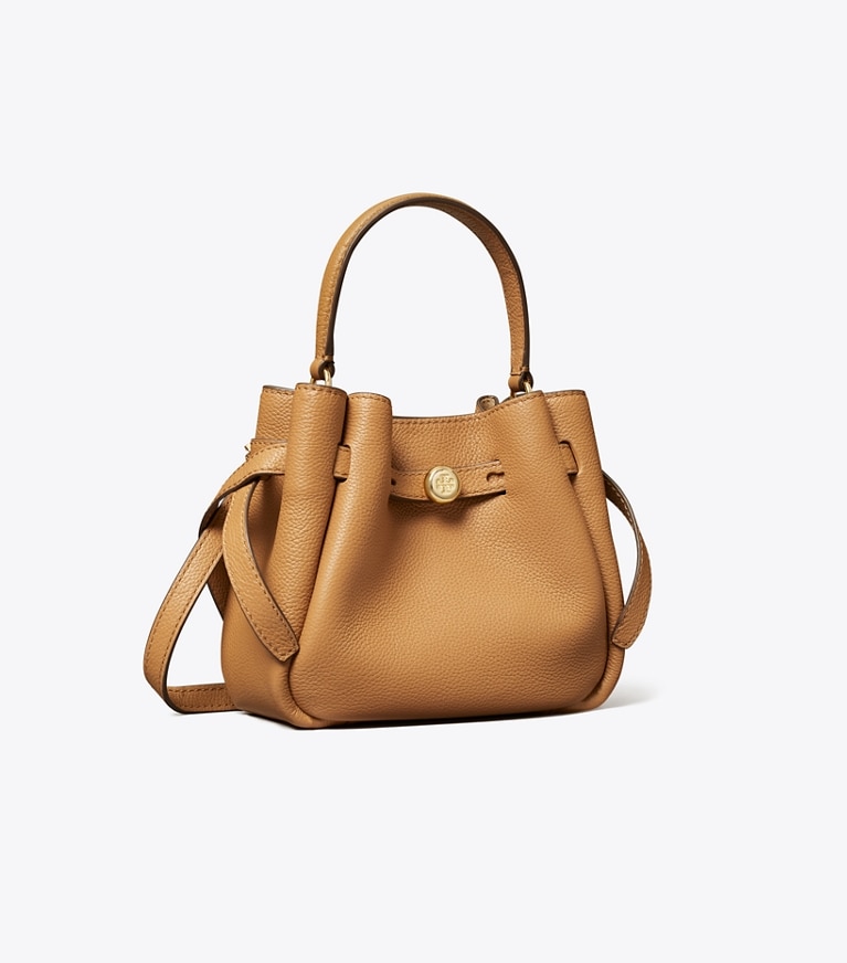 Tory Burch diseñador bolsos bandolera Minibolso bucket Romy en Tiramisu ángulo
