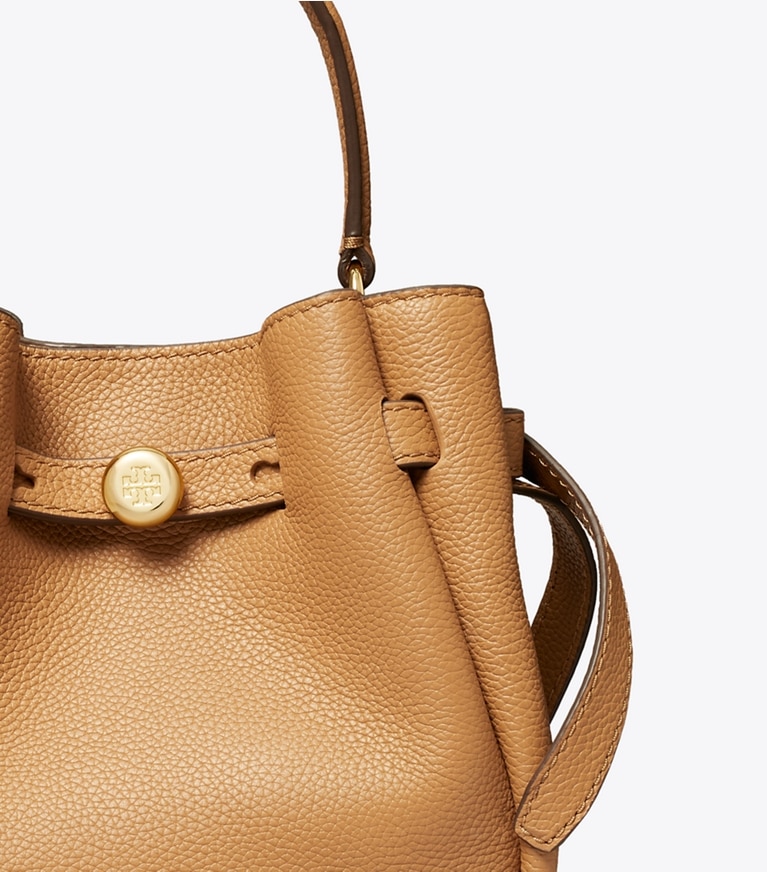 Tory Burch diseñador bolsos bandolera Minibolso bucket Romy en Tiramisu detalle