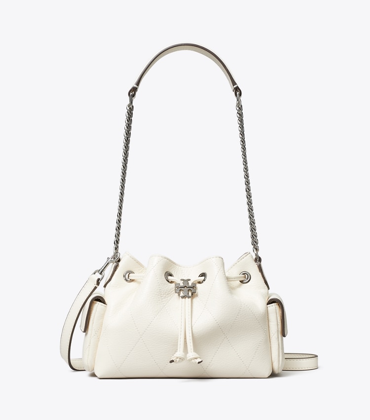 Tory Burch diseñador bolsos bandolera Minibolso de hombro Charlie acolchado con cordón ajustable en Light Cream frontal
