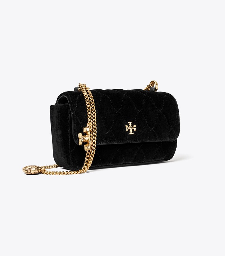 Tory Burch diseñador bolsos bandolera Minibolso Kira de terciopelo con solapa en Black ángulo