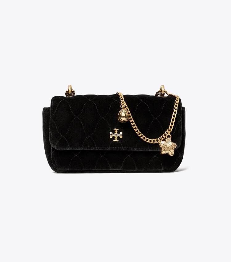 Tory Burch diseñador bolsos bandolera Minibolso Kira de terciopelo con solapa en Black frente