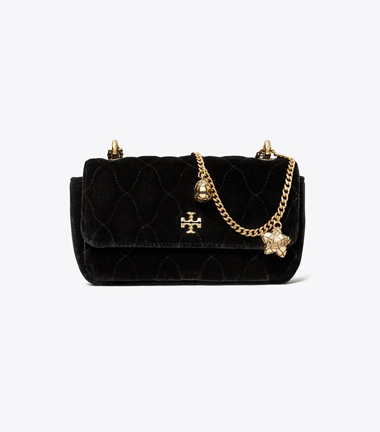 Tory Burch diseñador bolsos bandolera Minibolso Kira de terciopelo con solapa en Black frente