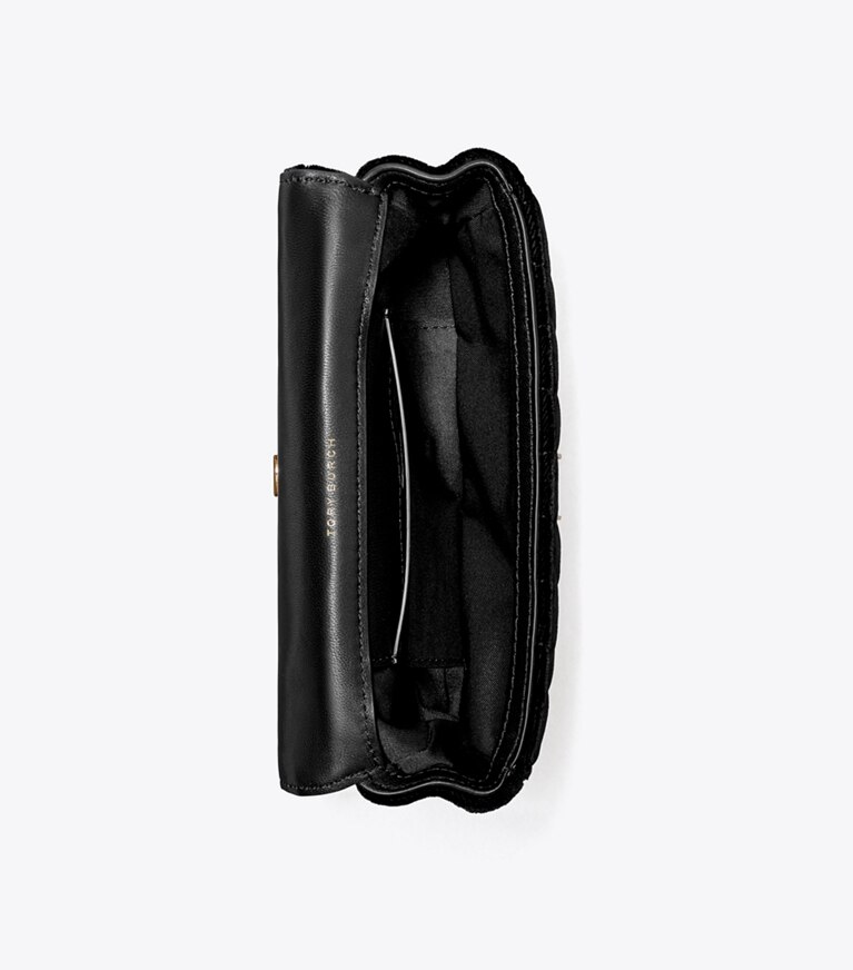 Tory Burch diseñador bolsos bandolera Minibolso Kira de terciopelo con solapa en Black vista superior