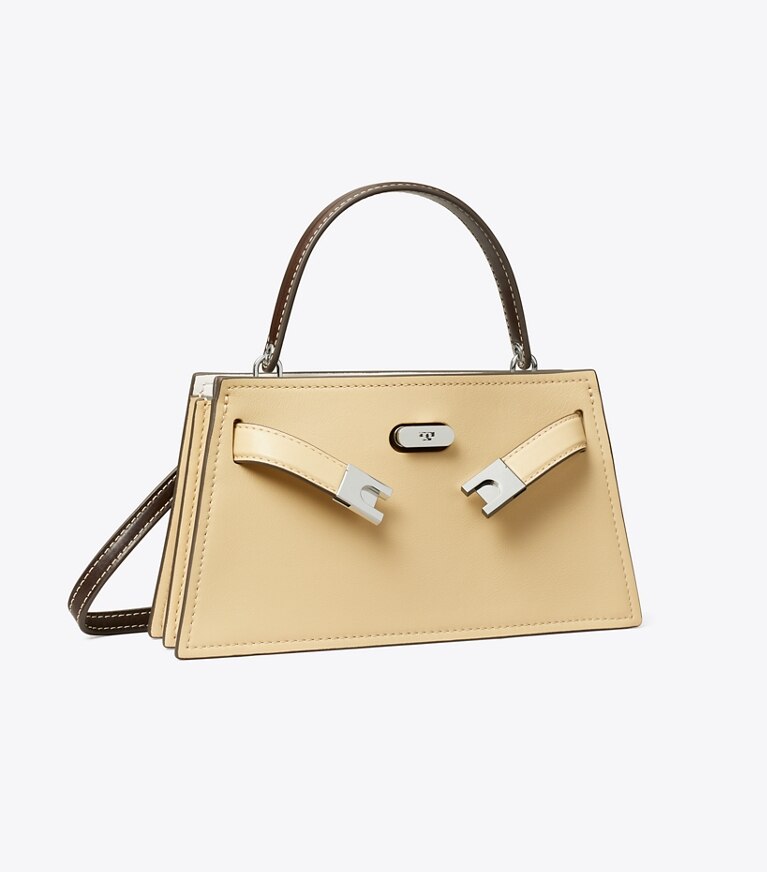 Tory Burch diseñador bolsos bandolera Minibolso Lee Radziwill con asa superior en Praline ángulo