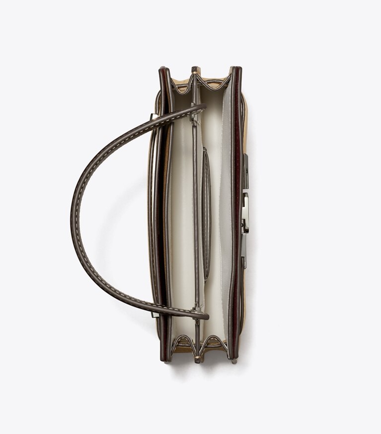Tory Burch diseñador bolsos bandolera Minibolso Lee Radziwill con asa superior en Praline desde arriba
