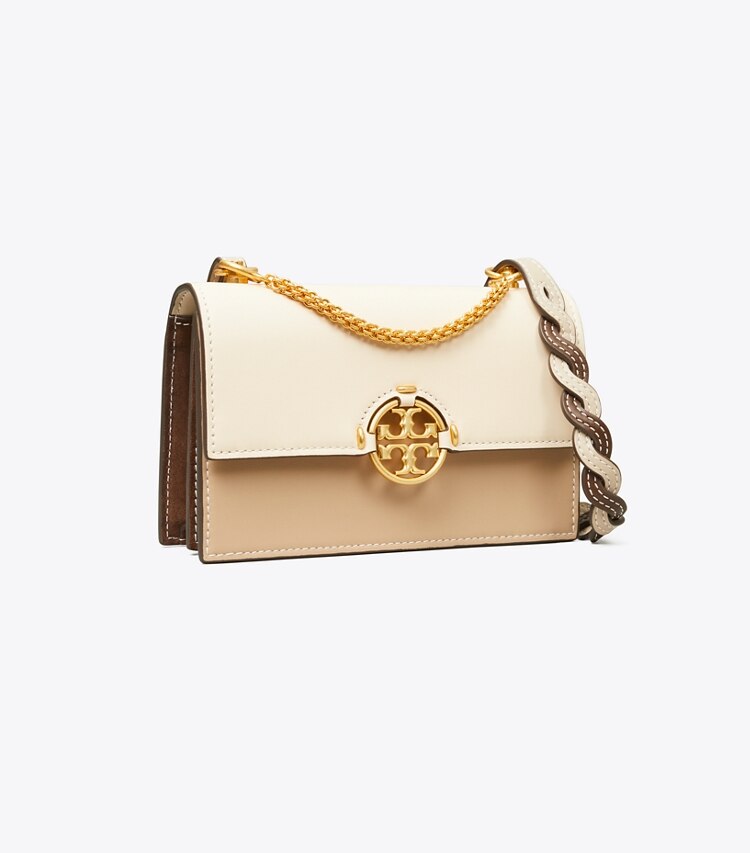 Tory Burch diseñador bolsos bandolera Minibolso Miller con bloques de color en BRIE / ALMOND FLOUR ángulo