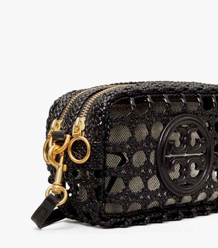 Tory Burch diseñador bolsos bandolera Minibolso tejido Perry Bombé en Black detalle
