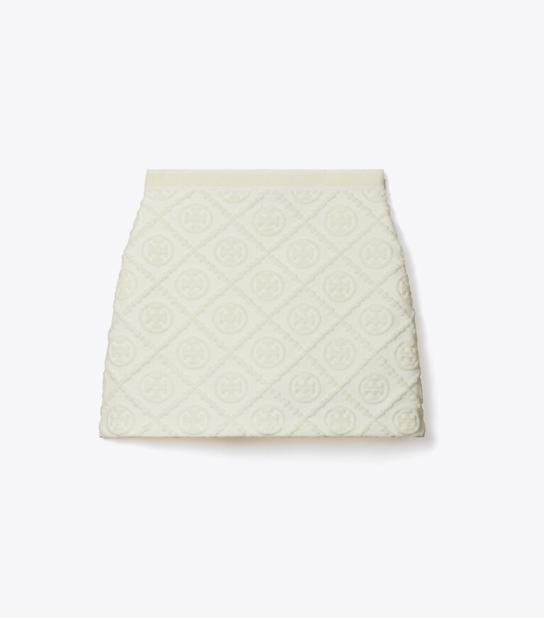 Tory Burch designer unterteile Minirock aus Jacquard mit T-Monogramm in Light Fresh Ivory T Monogram front