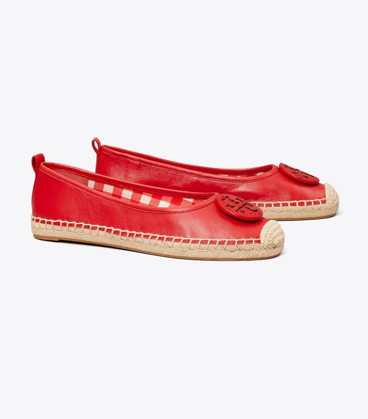 Tory Burch designer espadrilles Minnie Ballet Espadrille, Leather in RED/ RED GINGHAM angle