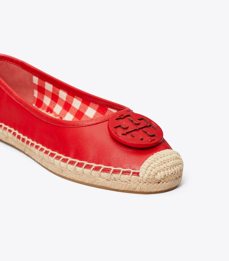 Tory Burch designer espadrilles Minnie Ballet Espadrille, Leather in RED/ RED GINGHAM detail
