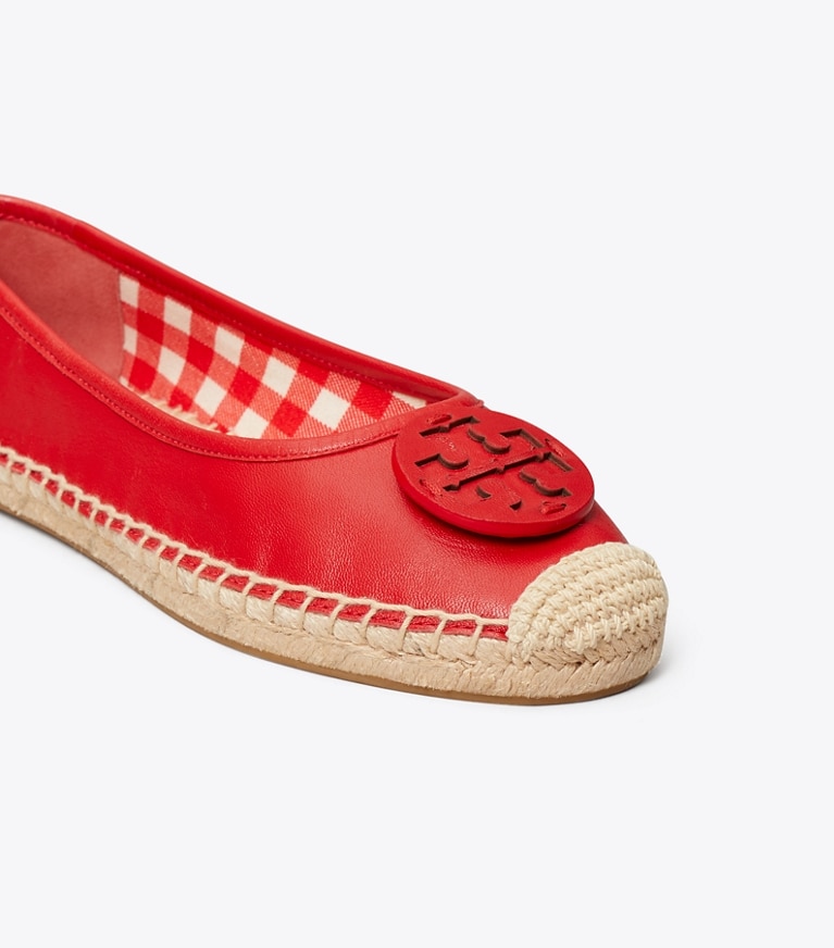 Tory Burch designer espadrilles Minnie Ballet Espadrille, Leather in RED/ RED GINGHAM angle