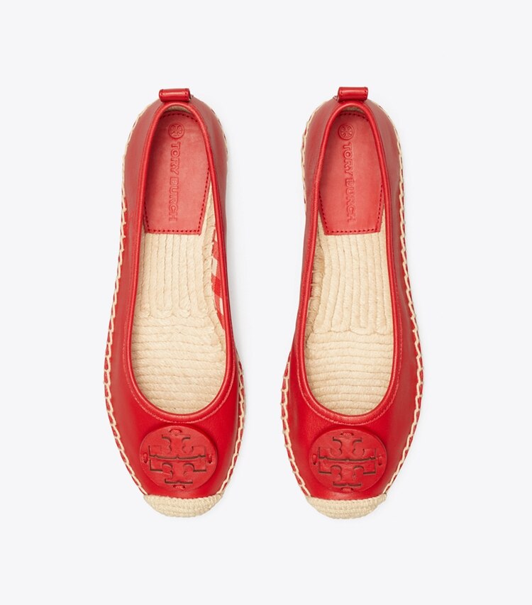 Tory Burch designer espadrilles Minnie Ballet Espadrille, Leather in RED/ RED GINGHAM overhead