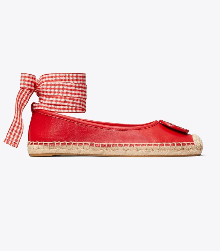 Tory Burch designer espadrilles Minnie Ballet Espadrille, Leather in RED/ RED GINGHAM side