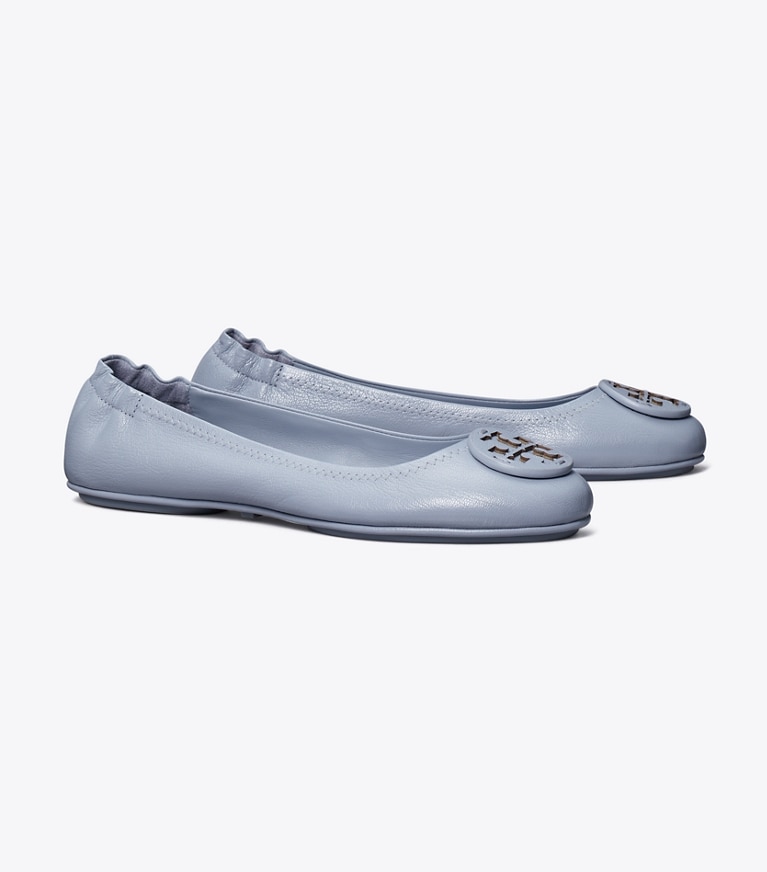 Tory Burch designer loafers Minnie Reiseballerina in DEW BLUE angle