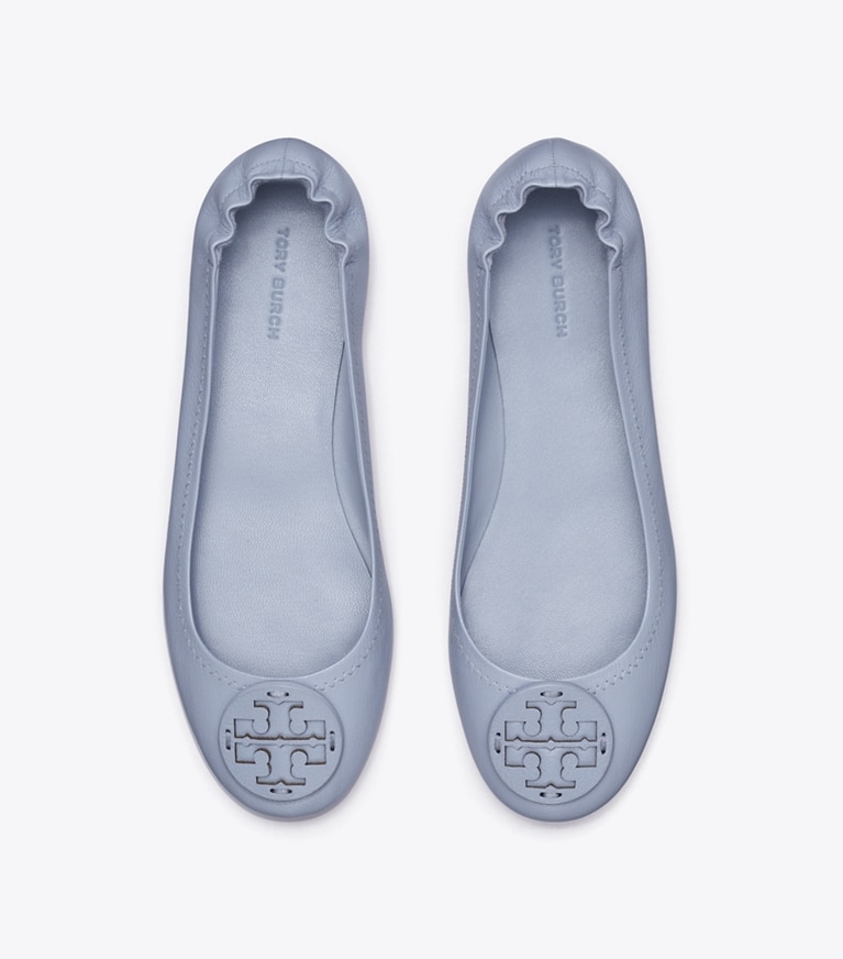 Tory Burch designer loafers Minnie Reiseballerina in DEW BLUE angle