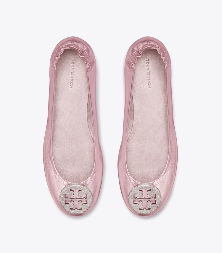 Tory Burch designer loafers Minnie Reiseballerina in SPARKLE PINK von oben