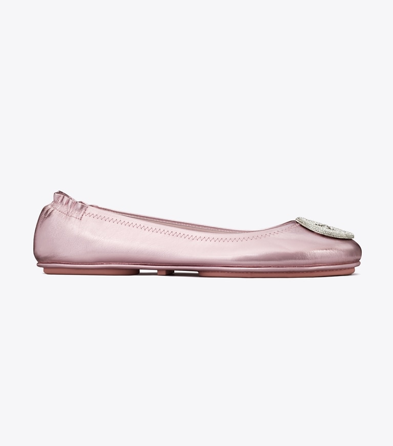 Tory Burch designer loafers Minnie Reiseballerina in SPARKLE PINK angle