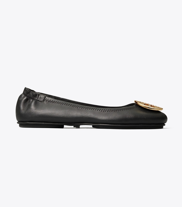 Tory Burch designer フラット ミニー トラベル バレエ レザー in Perfect Black/Gold side