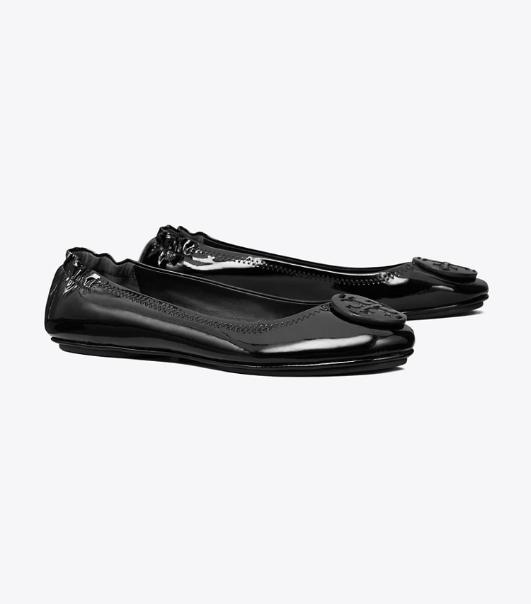 Tory Burch designer flats Minnie Travel Ballet in PERFECT BLACK angle