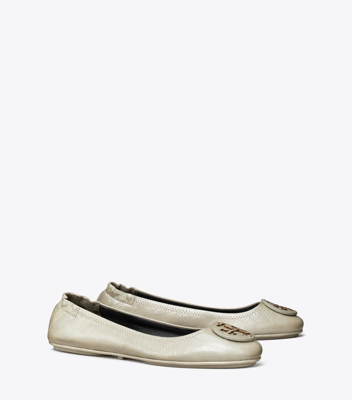 Tory Burch designer flats Minnie Travel Ballet in SHINY STONE GRAY angle