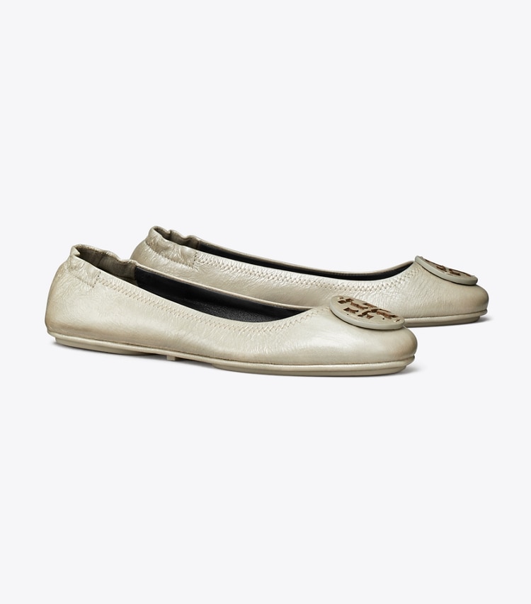 Tory Burch designer flats Minnie Travel Ballet in SHINY STONE GRAY angle