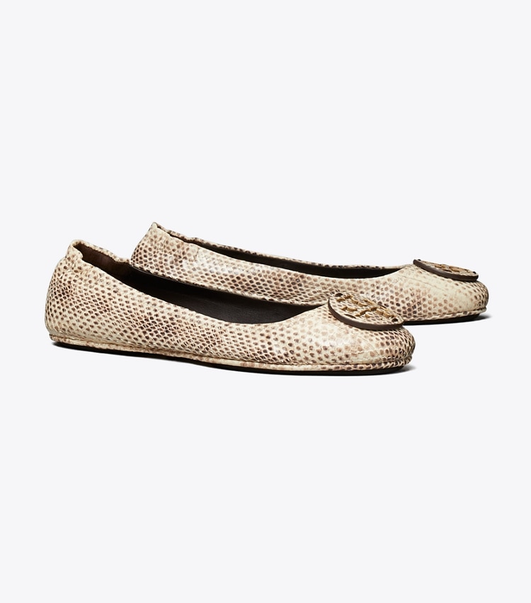 Tory Burch designer flats Minnie Travel Ballet in CREAM ROCCIA angle