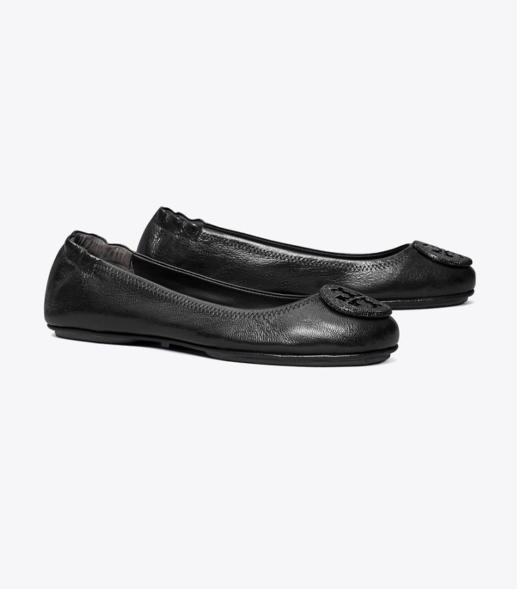 Tory Burch designer flats Minnie Travel Ballet in PERFECT BLACK angle