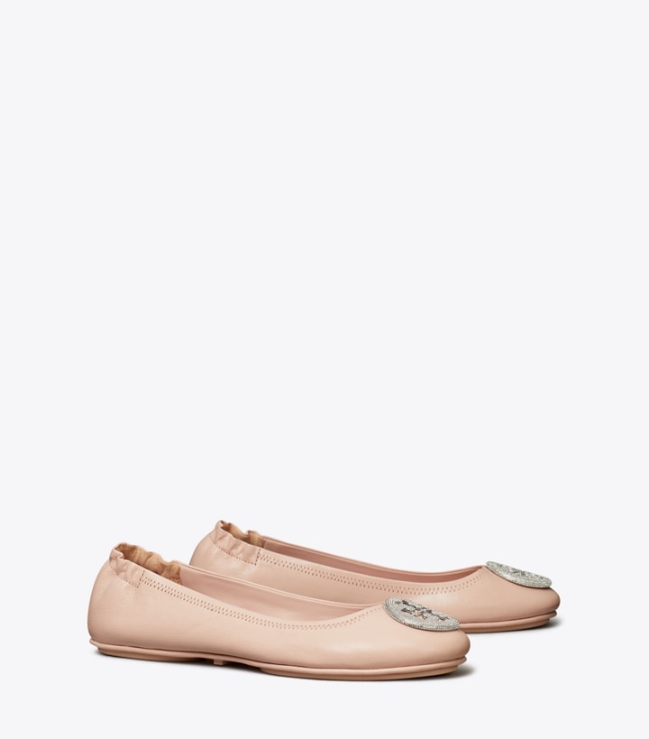 Tory Burch designer flats Minnie Travel Ballet in SHELL PINK angle