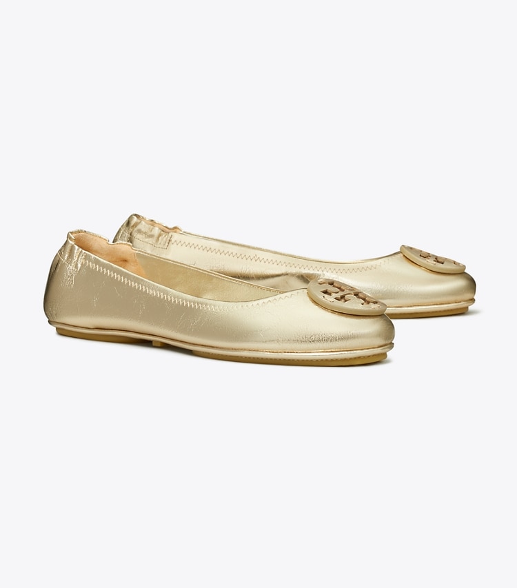 Tory Burch designer flats Minnie Travel Ballet in SPARK GOLD angle