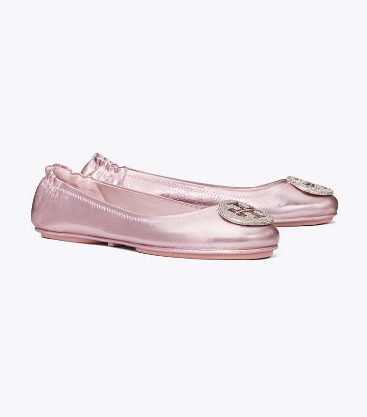 Tory Burch designer フラット ミニー トラベル バレエ in SPARKLE PINK angle
