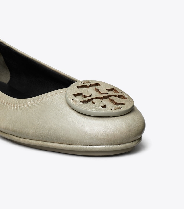 Tory Burch designer flats Minnie Travel Ballet in SHINY STONE GRAY angle