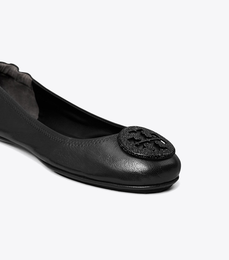 Tory Burch designer flats Minnie Travel Ballet in PERFECT BLACK angle