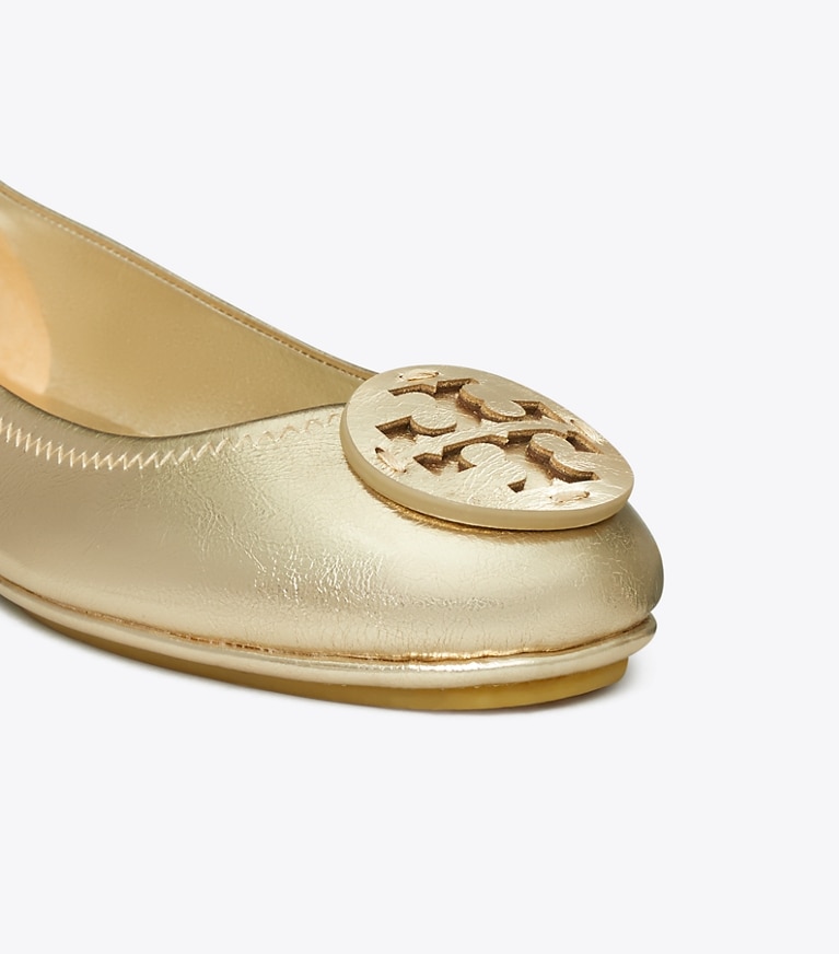 Tory Burch designer flats Minnie Travel Ballet in SPARK GOLD angle