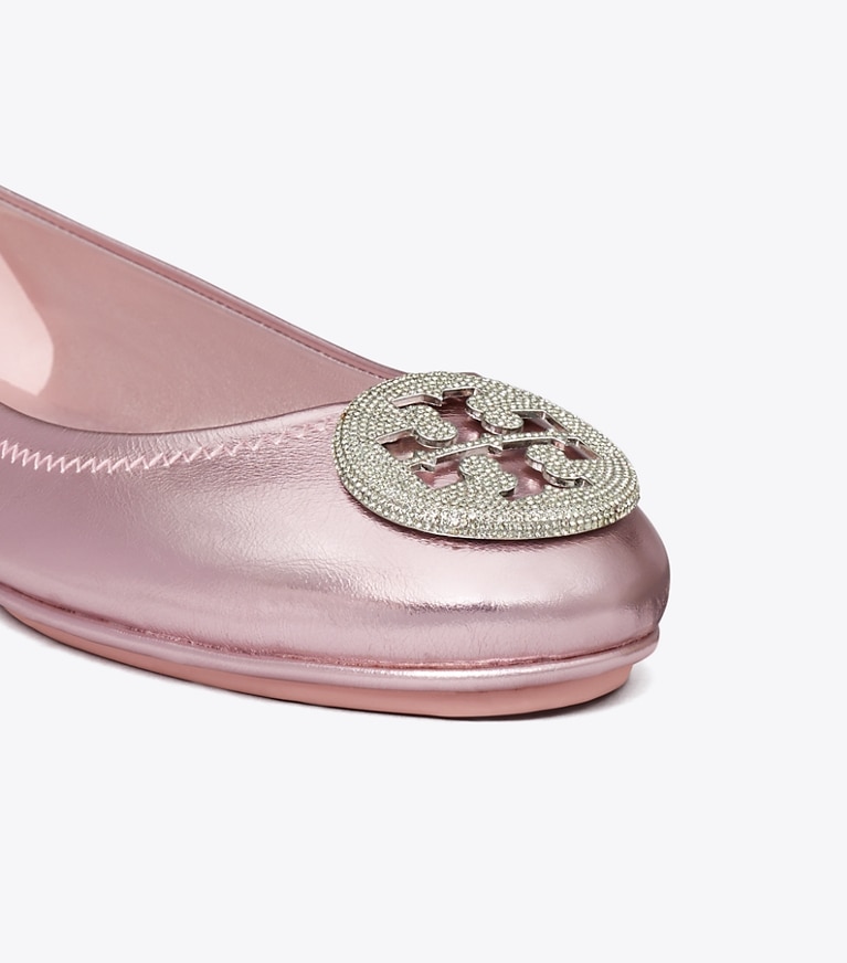 Tory Burch designer フラット ミニー トラベル バレエ in SPARKLE PINK angle