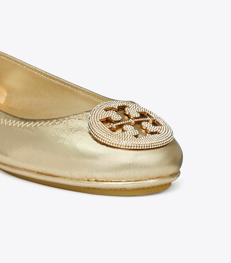 Tory Burch designer flats Minnie Travel Ballet in SPARK GOLD / SPARK GOLD detail