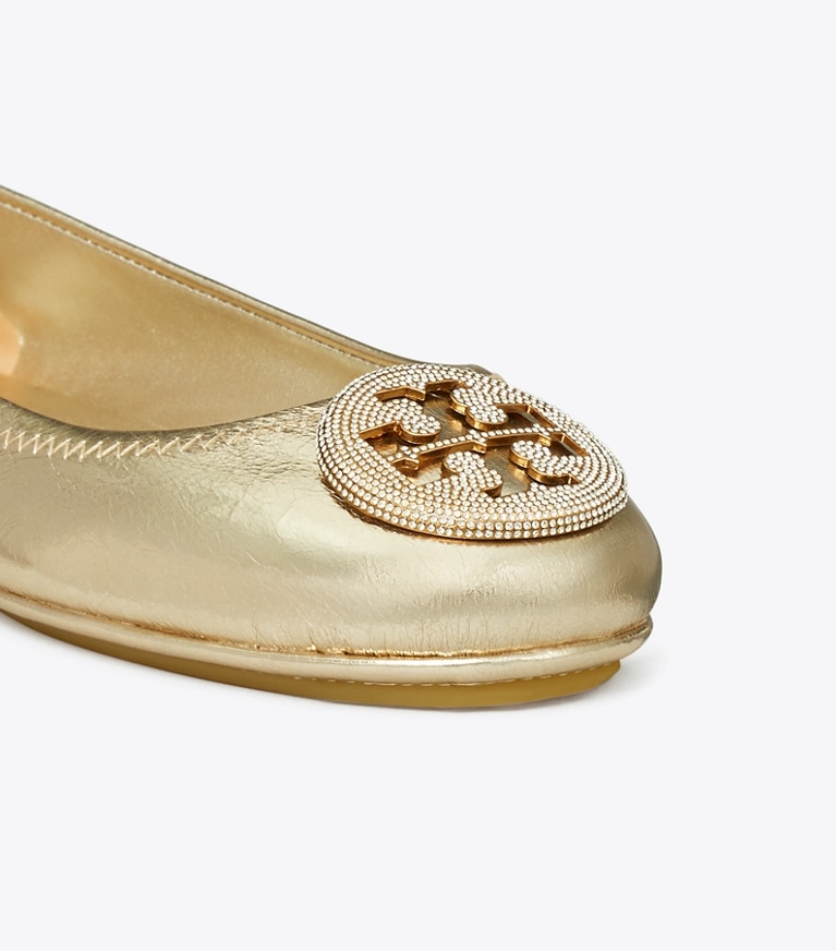 Tory Burch designer flats Minnie Travel Ballet in SPARK GOLD / SPARK GOLD angle