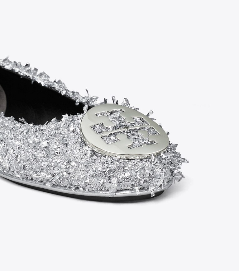 Tory Burch designer flats Minnie Travel Ballet in SILVER / SILVER angle