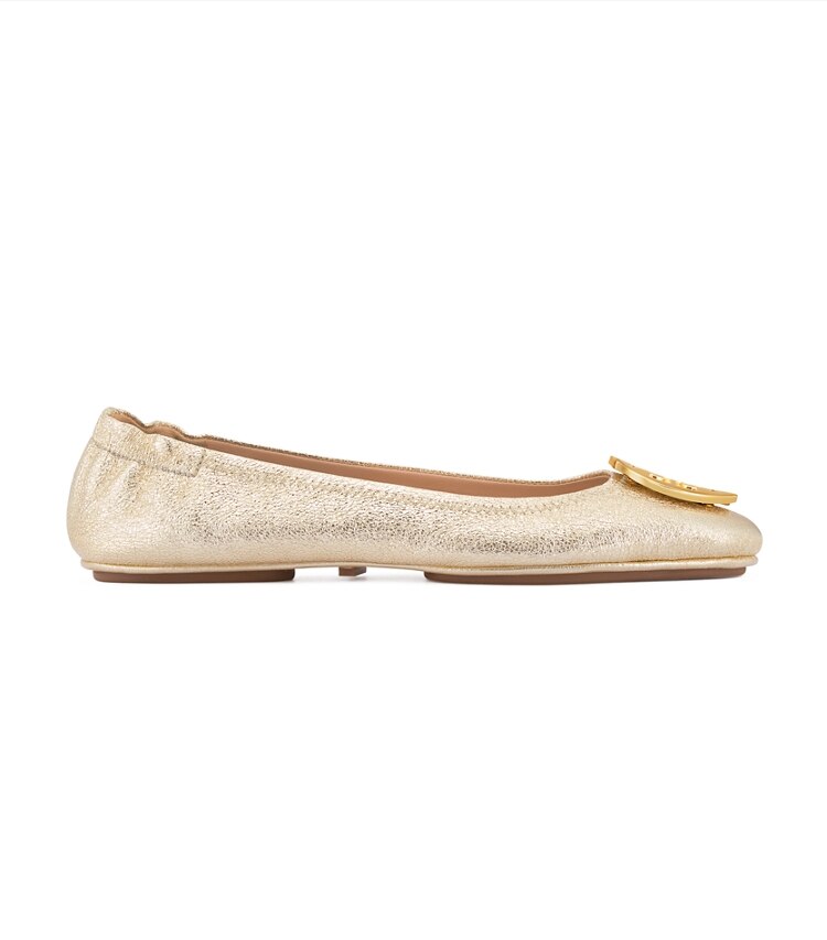 Minnie Travel Ballet Flat, Metallic Leather: Women's Designer