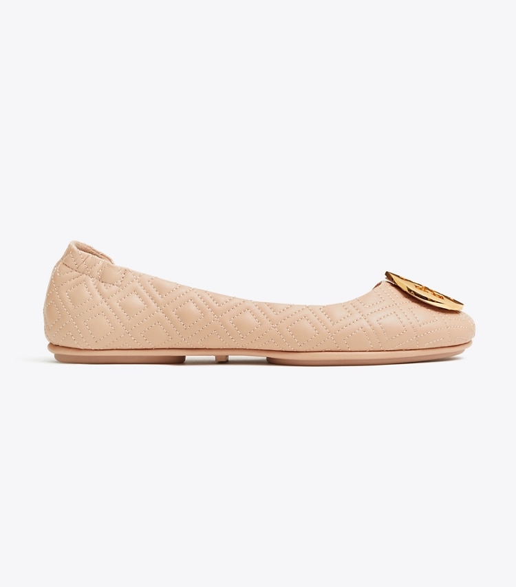 Tory Burch designer flats Minnie Travel Ballet Flat, Quilted Leather in Goan Sand/Gold side