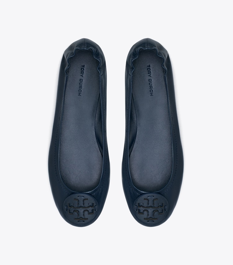 Tory Burch designer flats Minnie Travel Ballet in NEW NAVY overhead
