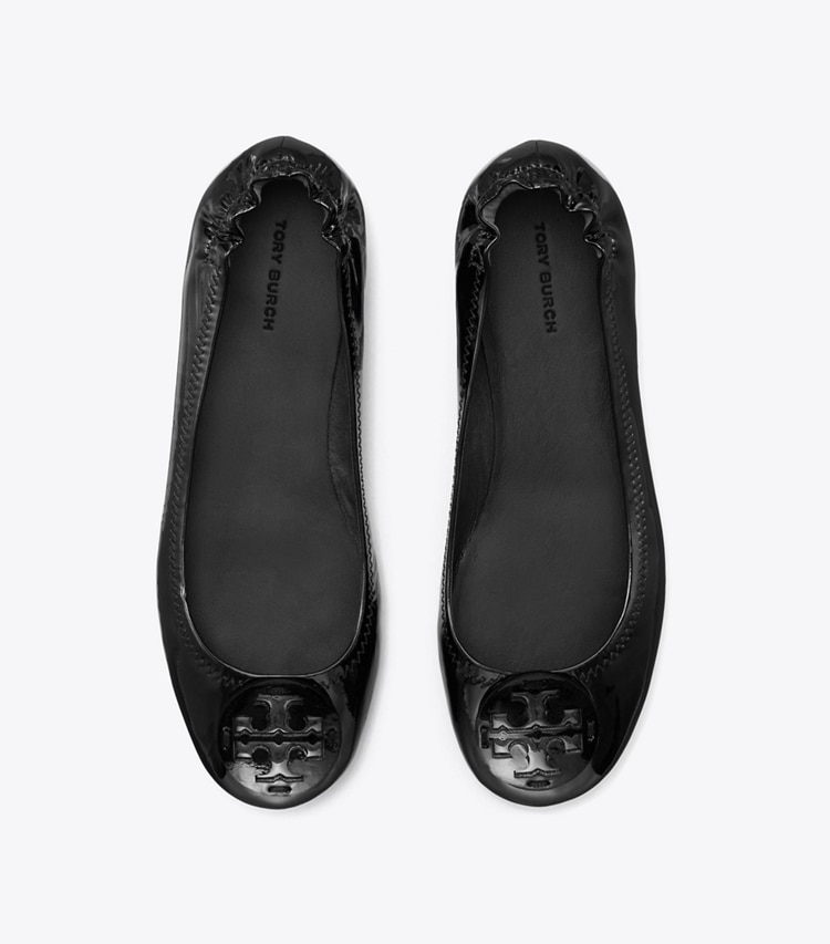 Tory Burch designer flats Minnie Travel Ballet in PERFECT BLACK overhead