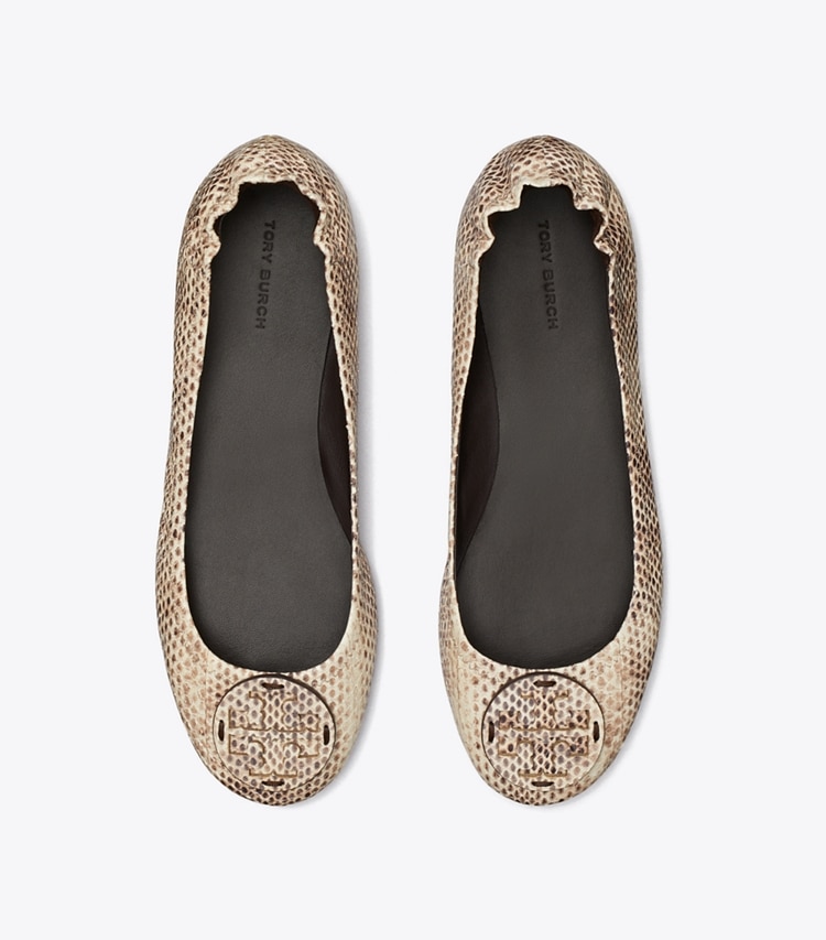 Tory Burch designer flats Minnie Travel Ballet in CREAM ROCCIA overhead