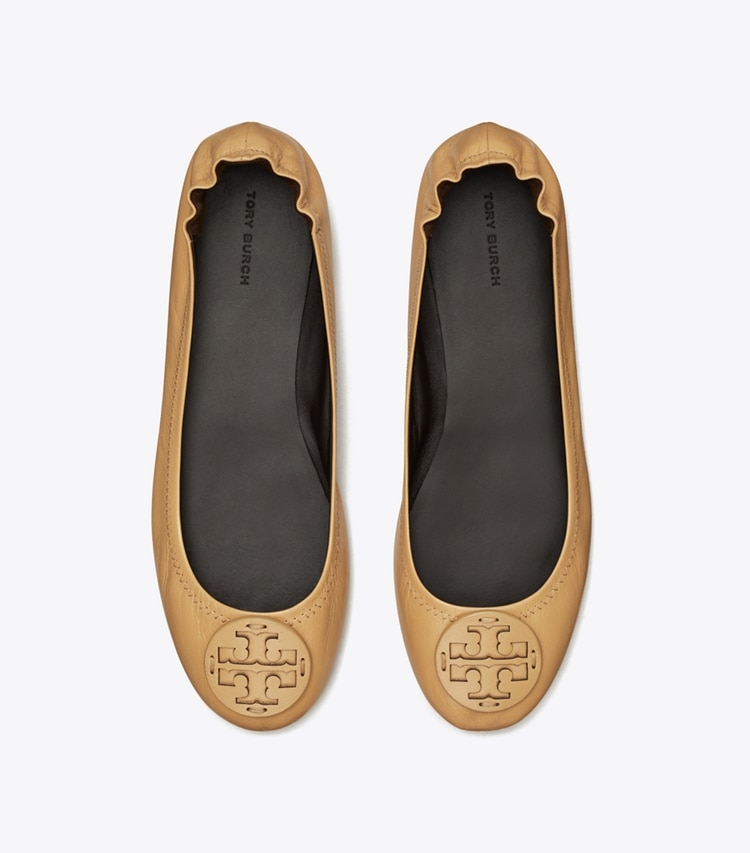 Tory Burch designer flats Minnie Travel Ballet in GINGER SHORTBREAD overhead