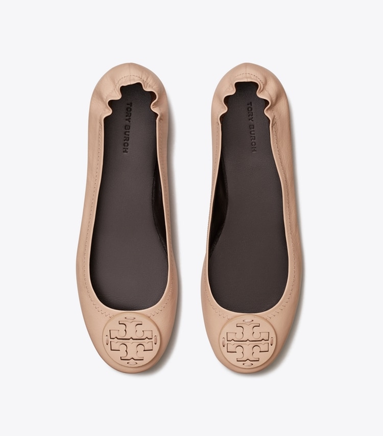 Tory Burch designer flats Minnie Travel Ballet in PINK BRICK overhead