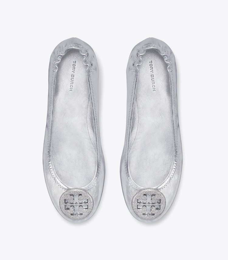 Tory Burch designer flats Minnie Travel Ballet in SILVER / SILVER overhead