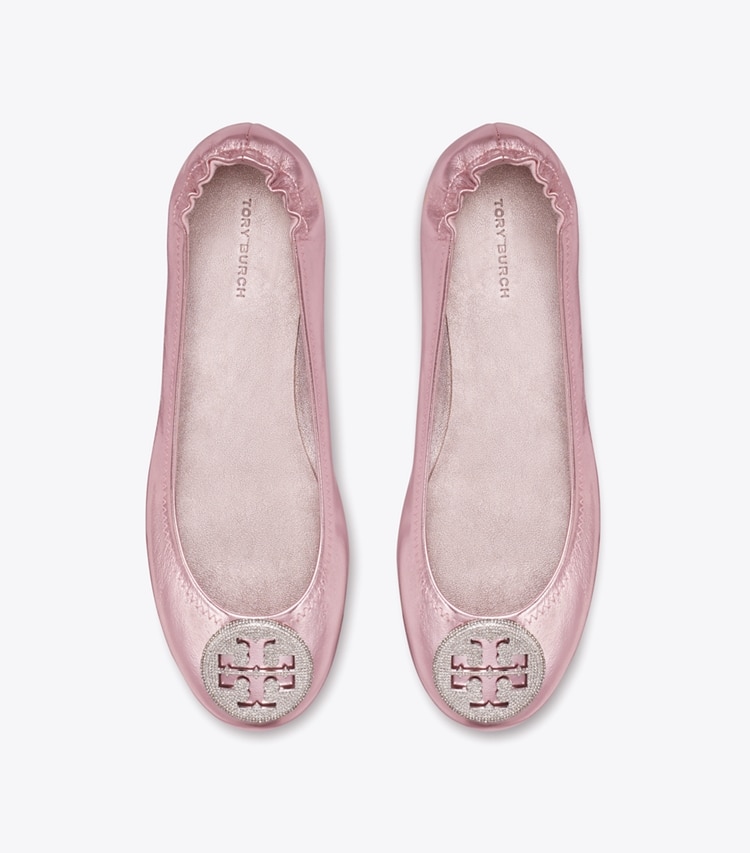 Tory Burch designer フラット ミニー トラベル バレエ in SPARKLE PINK オーバーヘッド