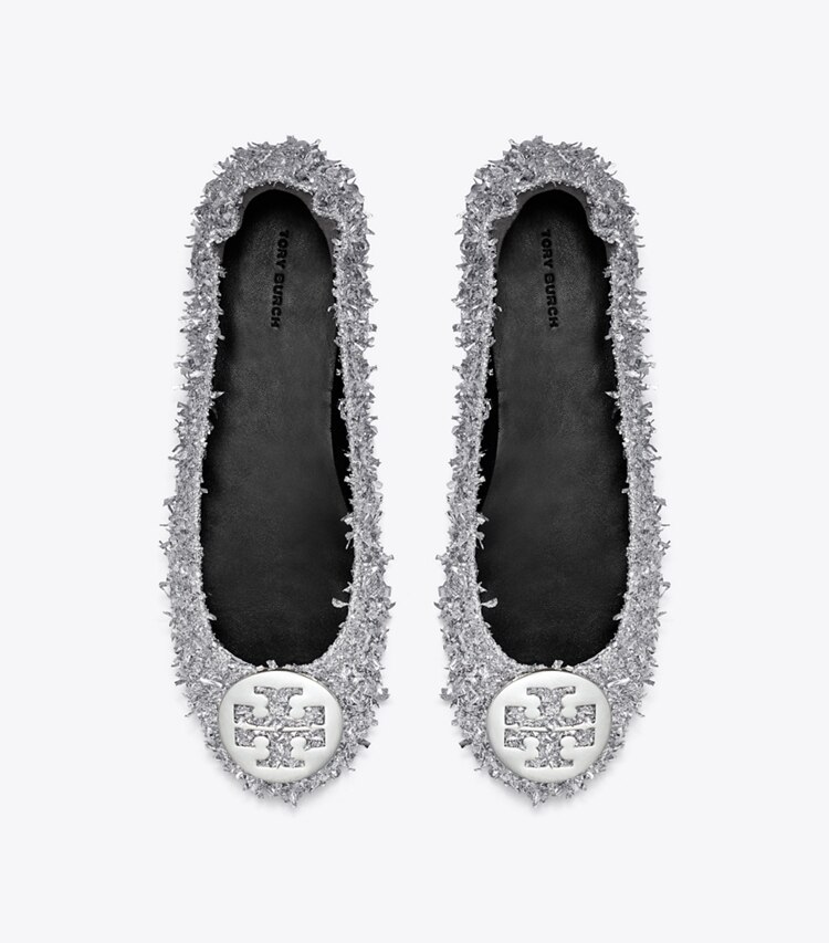 Tory Burch designer flats Minnie Travel Ballet in SILVER / SILVER overhead