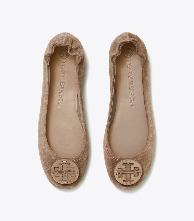 Tory Burch designer flats Minnie Travel Ballet in Rocky Pebble overhead